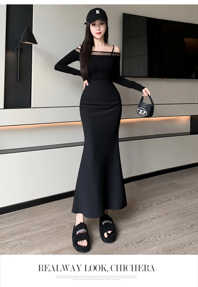Elegant Fishtail Long Black Skirts Women 2026 High Waist Streetwear Y2k Clothes Korean Style Slim Office Lady Harajuku Mid Skirt