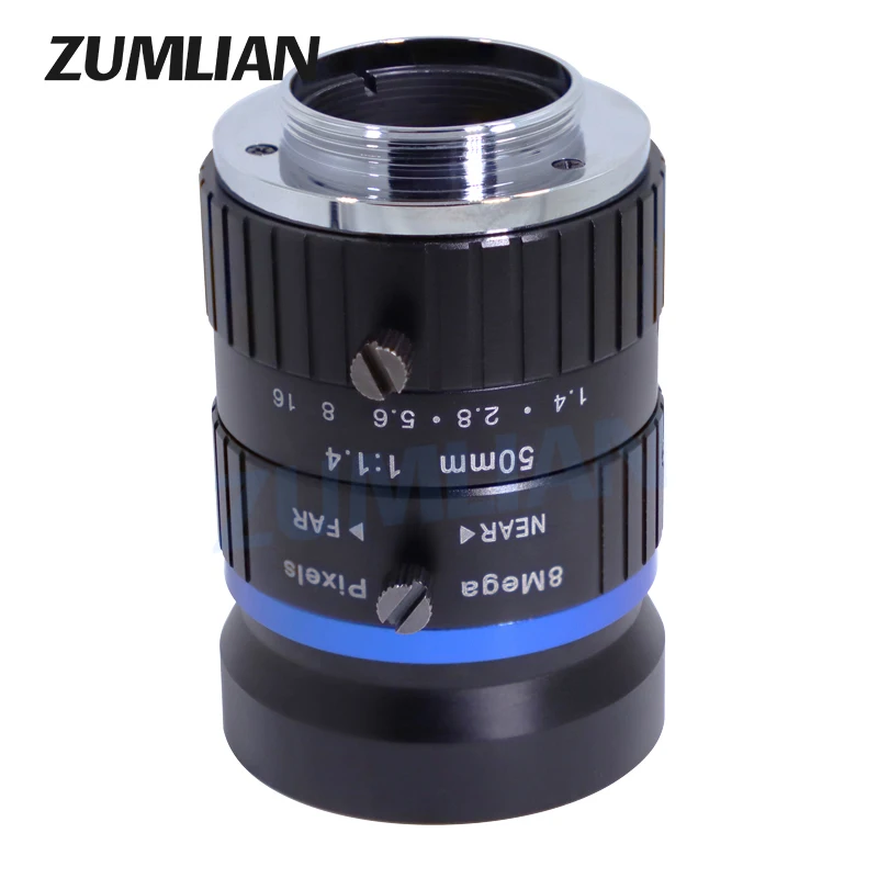 ZUMLIAN 8MP 50mm C-마운트 렌즈 1인치 저왜곡 FA F1.4 수동 아이리스 머신 비전 감시 카메라 고해상도