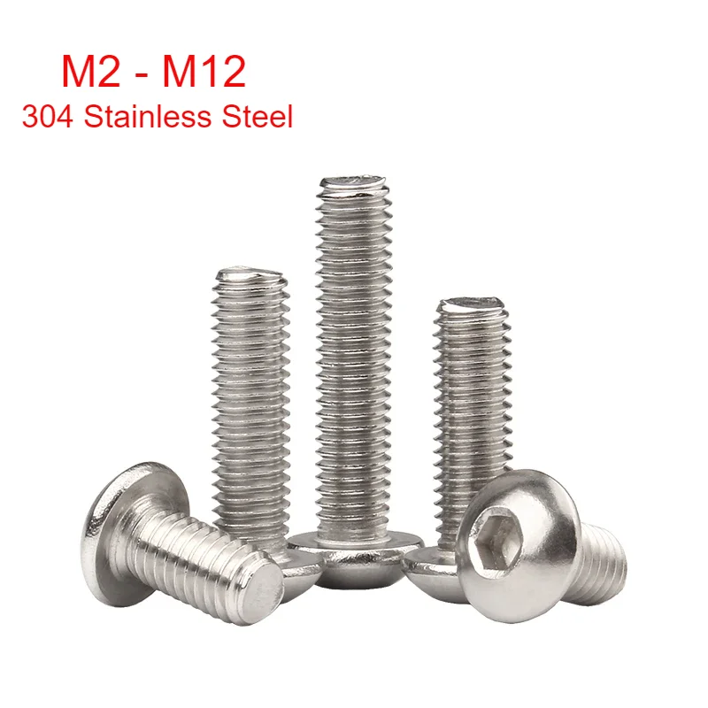 304 Stainless Steel Round Head Socket Head Cap Screws Half Round Cup Bolts M2 M2.5 M3 M4 M5 M6 M8 M10 M12