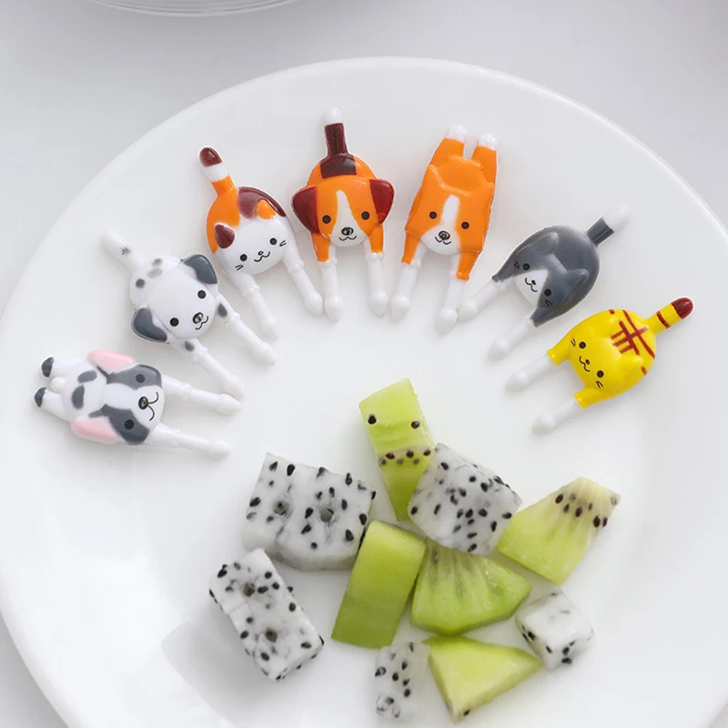 Cartoon Kitten Puppy Fruit Fork Mini Children Snack Cake Dessert Pick Toothpick Bento Sign