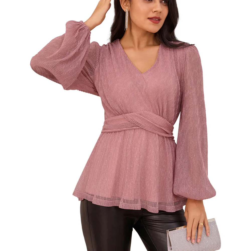 GRACE KARIN Pailletten Top Langarm - Glitzer Bluse Mit Kompletter Fütterung Für Festliche Anlässe