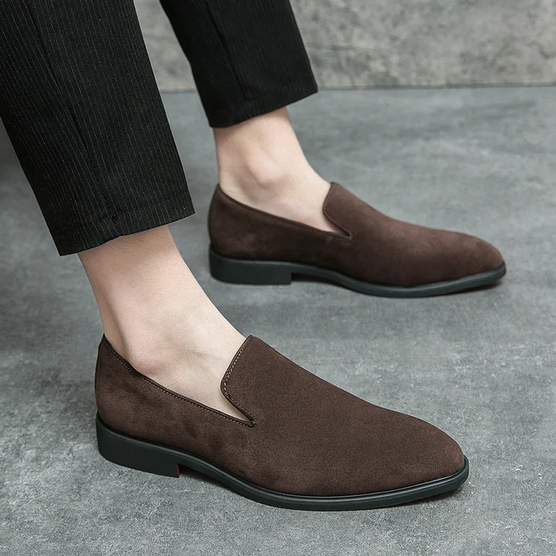 Men Suede Red Soled Loafers Black Leather Shoes Men Business Dress Shoes Retro Versatile Tenis Masculino