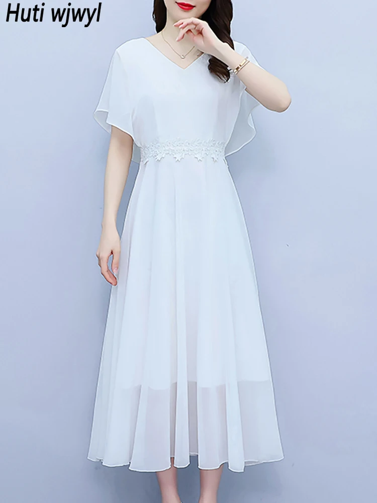Summer White Chiffon Elegant Party Long Dress 2024 Black Butterfly Sleeve  Casual Beach Dress Women Bodycon Chic Prom Night Dress - AliExpress  200000345