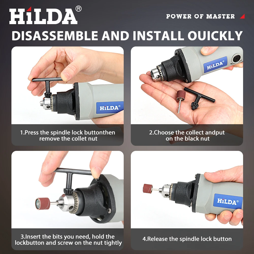 HILDA Electric Drill Rotary Tool Electric Tools Variable Speed 400W Mini Drill 6 Position Rotary Tools Mini Grinding Machine 4