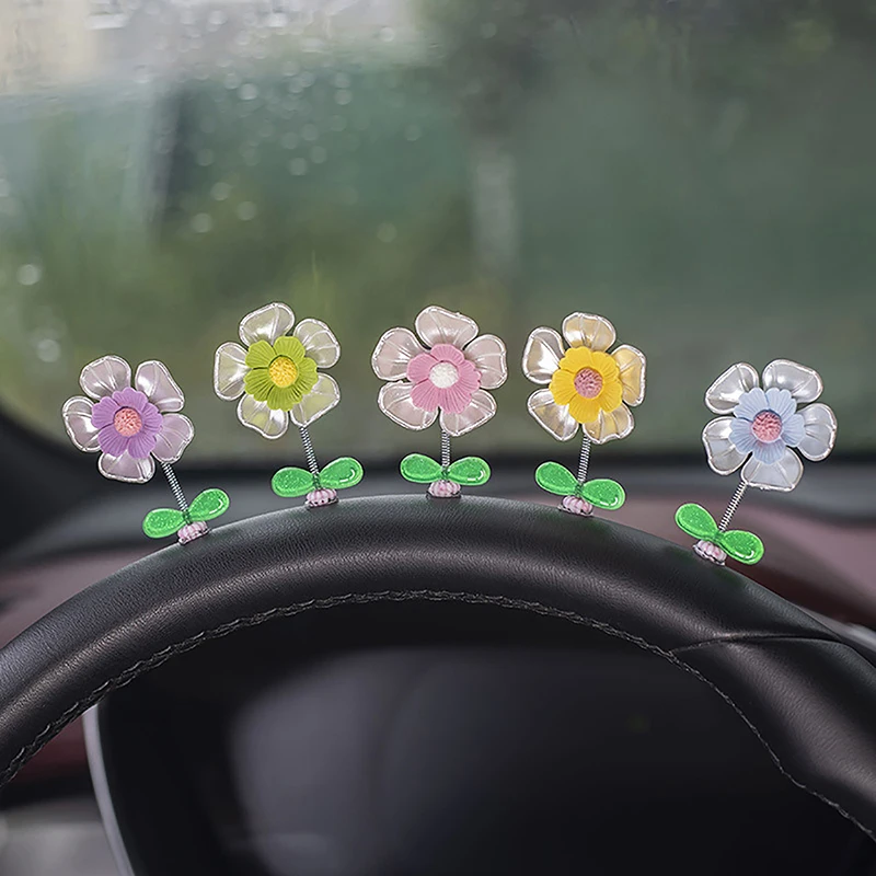 

Mini Shake Head Flowers Car Accessory Dashboard Decor Handmade Gifts For Her Cute Car Rearview Mirror Interior Ornaments