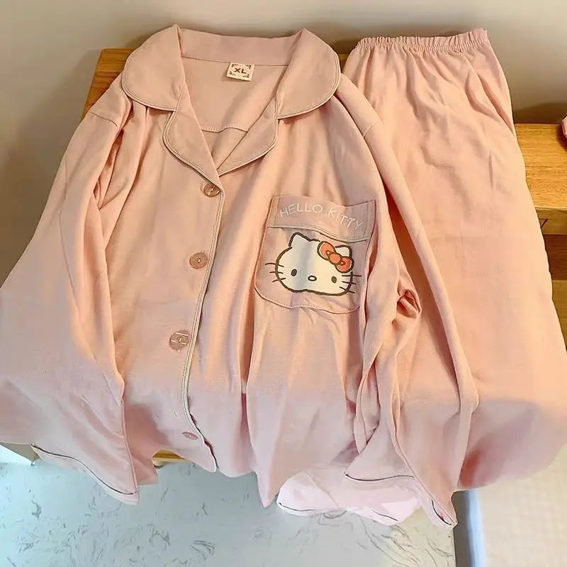 

Sanrio Hello Kitty Pajamas Cartoon Cute Sweet Girl Spring Autumn Pachacco Long-sleeved Trousers Home Clothing Soft Loungewear