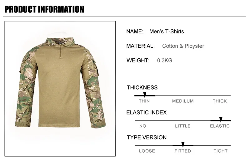 Description Picture 2 of itemMen's Outdoor Tactical Hiking T-Shirts,Military Army Camouflage Long Sleeve Hunting Climbing Shirt,Male Breathable Sport Clothes