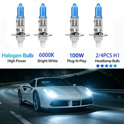 Super Bright 100W Halogen Headlight Bulbs - 6000K White, Easy Fit - 4PCS H1