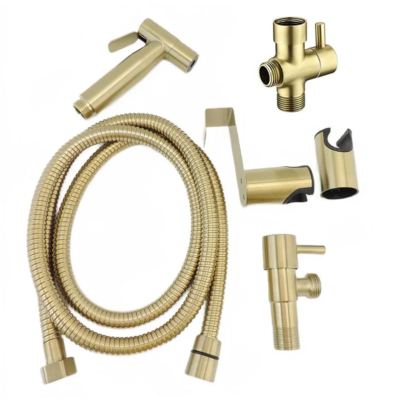 Description Picture 2 of itemStainless steel Gold color Toilet Bidet Spray gun wc shower head Sprayer set Douche protable T valve self cleaning Kit Bathroom