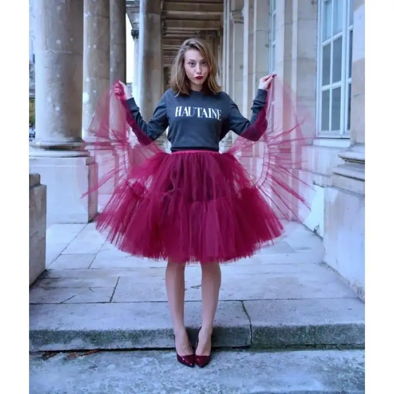 Summer New Fluffy Tulle Skirt Petticoat Adult Elastic Waist Underskirt Layers Bridal Midi Tutu Skirts Women Prom Evening