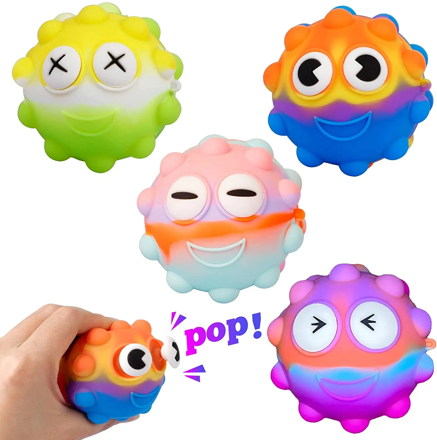 Pop Stress Balls Fidget Sensory Toys Fidget Ball Push Pop Bubble Decompression,3D Silicone Squeeze Ball Fingertip Toy Stress Anxiety Relief for Autistic Kids Adults 