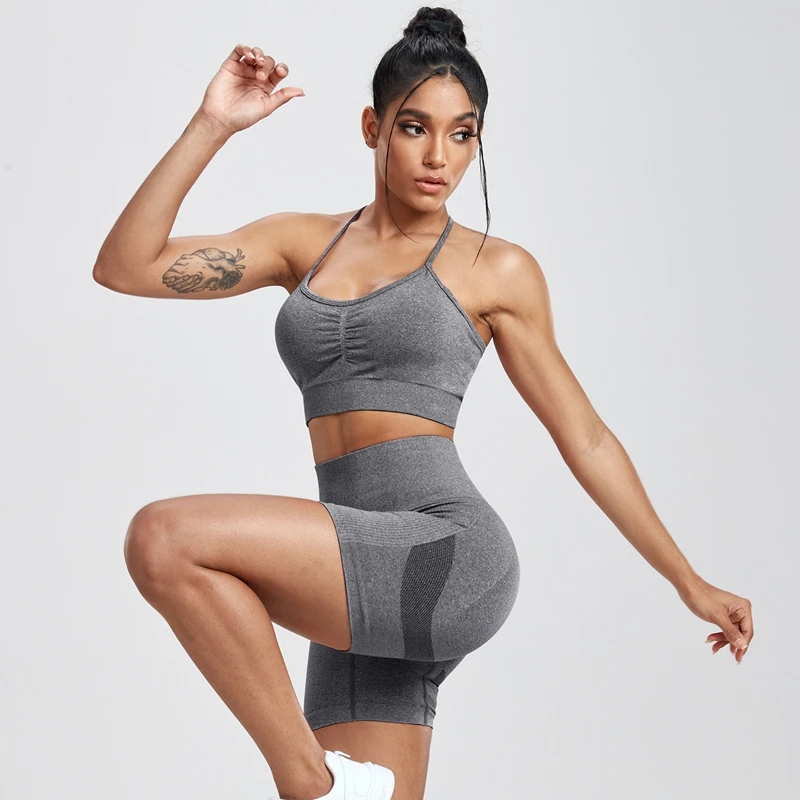 NORMOV Seamless Yoga Sets Women Sportswear Suit for Fitness Workout Set Female High Waist Gym Set Push Up Women Sports Sets images - 6