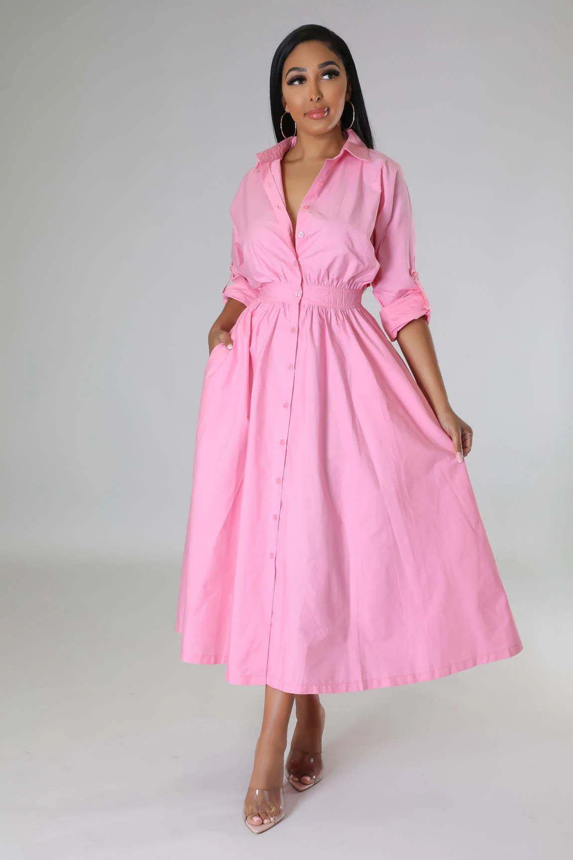 2385 Pink Shirt Dress