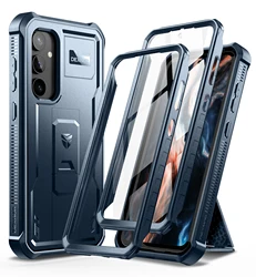 360 Full Body Bumper Military Grade Shockproof Armor Case with Built - in Screen Protector and Kickstand (Navy blue)