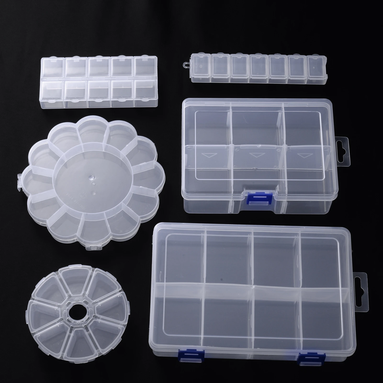 Mixed Transparent Plastic Storage Jewelry Box Compartment Adjustable