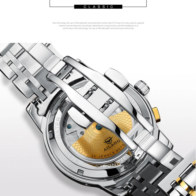 AILANG Brand New Luxury Tourbillon Mechanical Watches Stainless Steel Waterproof Luminous Hands Calendar Business Mens Watches