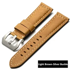 Quick Release Genuine Leather Straps - Premium Retro Band - 22mm (Light brown - Silver)