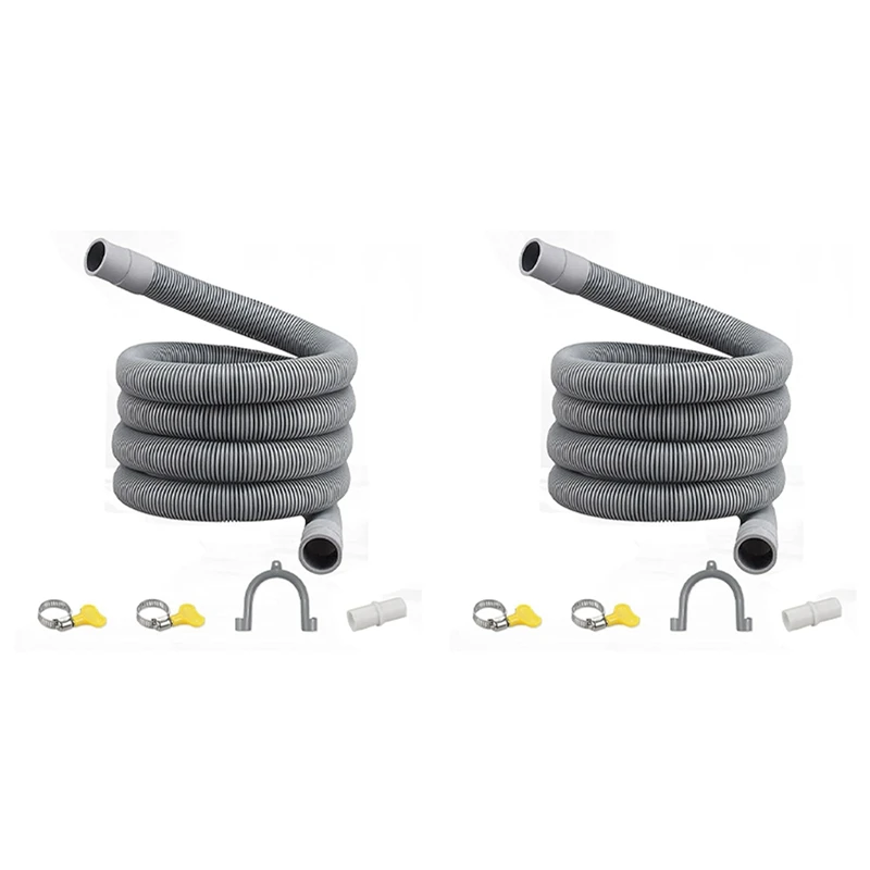 

LUDA 2X Drain Hose Extension Set Universal Washing Machine Hose 1M,Include Bracket Hose Connector And Hose Clamps Drain Hoses