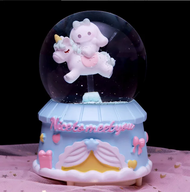 Crystal Ball Music Box Cartoon Sanrio Cinamonroll Birthady Gifts Glowing Snowflakes Music Box Home Decoration Desktop Ornament 4