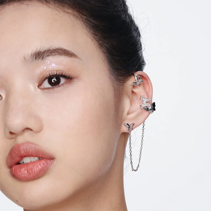 Foydjew Exquisite Butterfly Tassel Ear Cuff Hanging Earrings Women's 2023 New Trend Fashion Metal Single Earring For Women