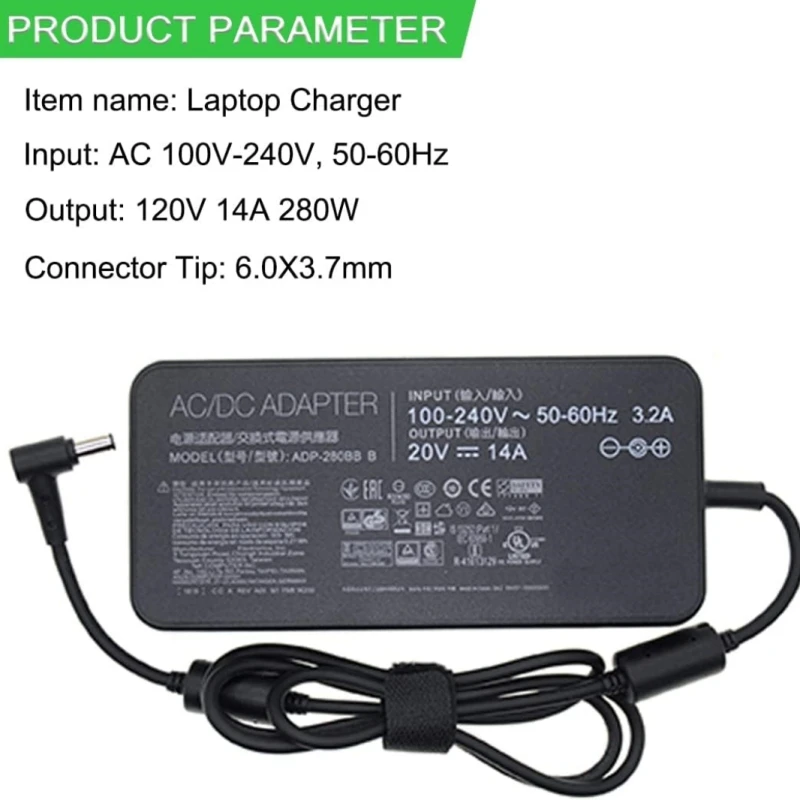 280W 20V 14A 6.0*3.7mm AC Charger For ASUS ROG G703GX-EV017FR