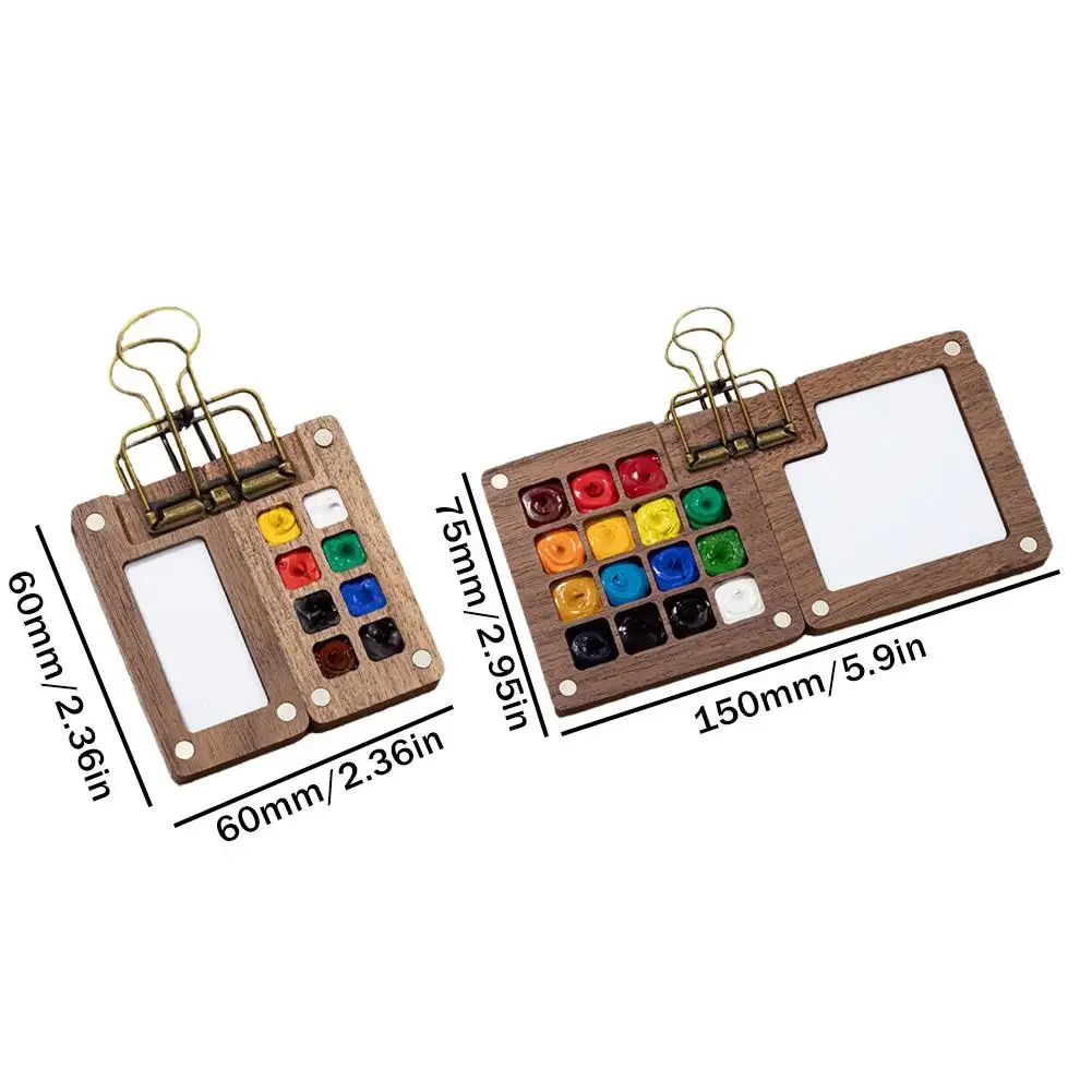 8/15 Grid Tragbare Skizzenbuch Palette Mini Walnuss Holz Farbe Palette Box Reise Aquarell Fall Für Zeichnung (Ohne Farben) – Detail 13