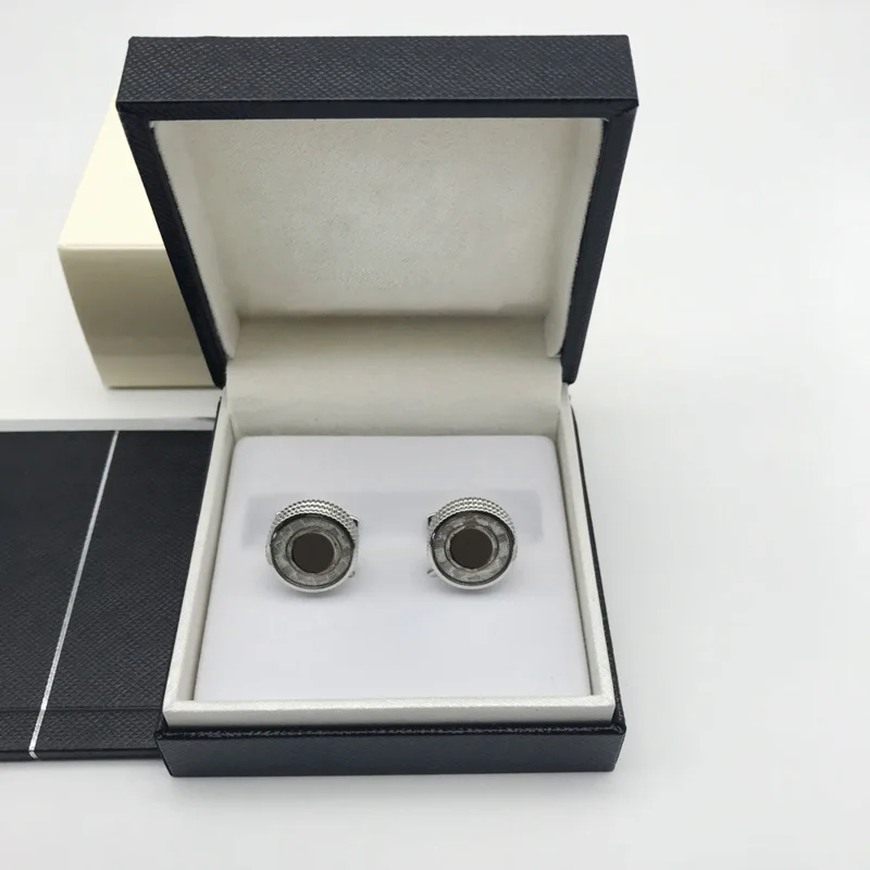 Luxury MB Classic Design Cuff Link With Six Star Branding Round Glass Surface Mirror Surface Cufflinks Button Box Set