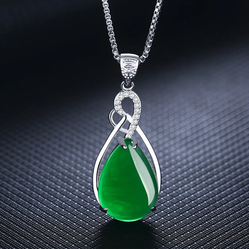 

Solid S925 Sterling Silver Women's 45cm Necklace Natural Corundum Pendant Jade Turquoise S925 Collarbone Jewelry Jade Gemstone