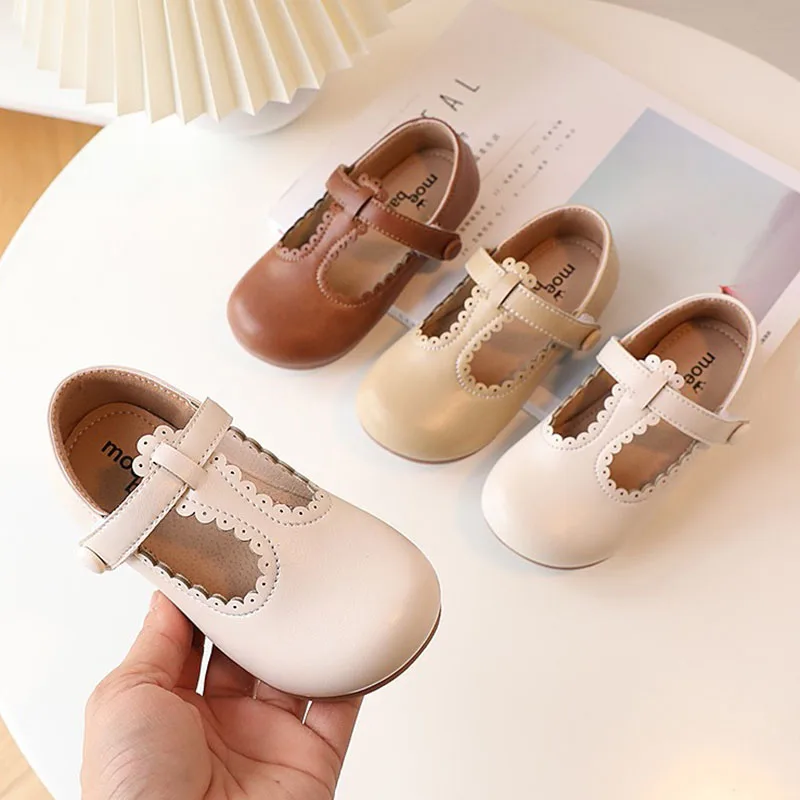 GirlsTStrapLeatherShoesChildrenFlatsKidsDressShoesBabyToddlerGirlRufflesPrincess