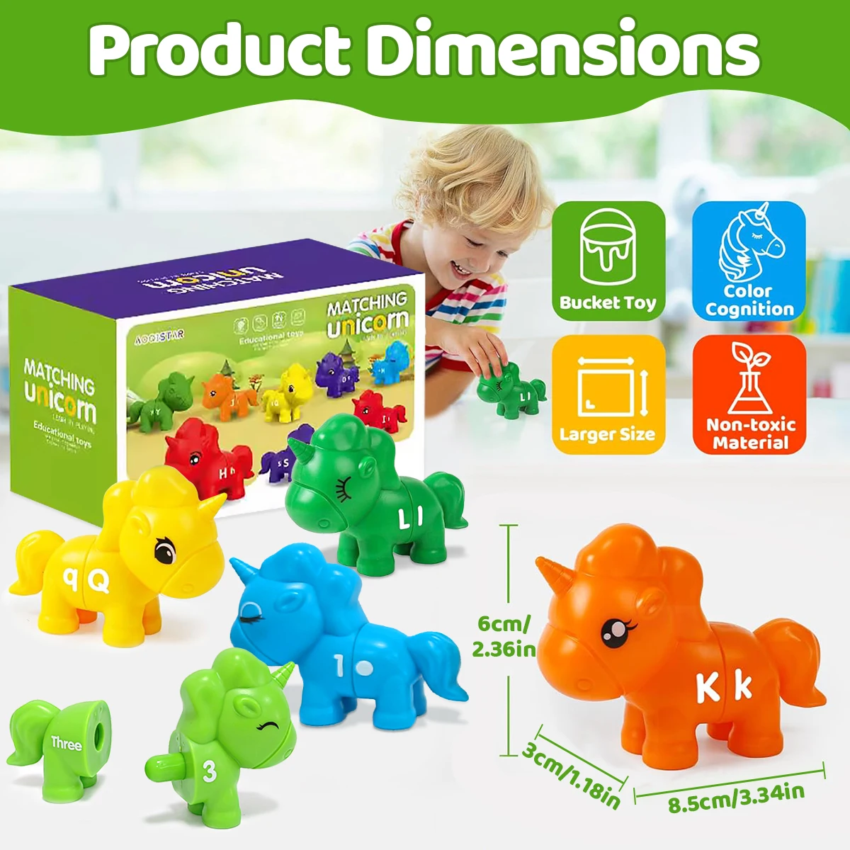 Unicorn Matching Learning Toy, Montessori Double-Sided Match Letter  Fine Preschool Educational Learning Toys for Kid Toddlers 6