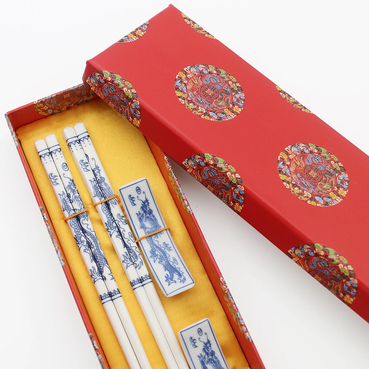 Chinese Style Jingdezhen Blue And White Ceramic Chopsticks Gift Box Souvenirs Sushi Sticks Wooden Chopsticks Beautiful Tableware
