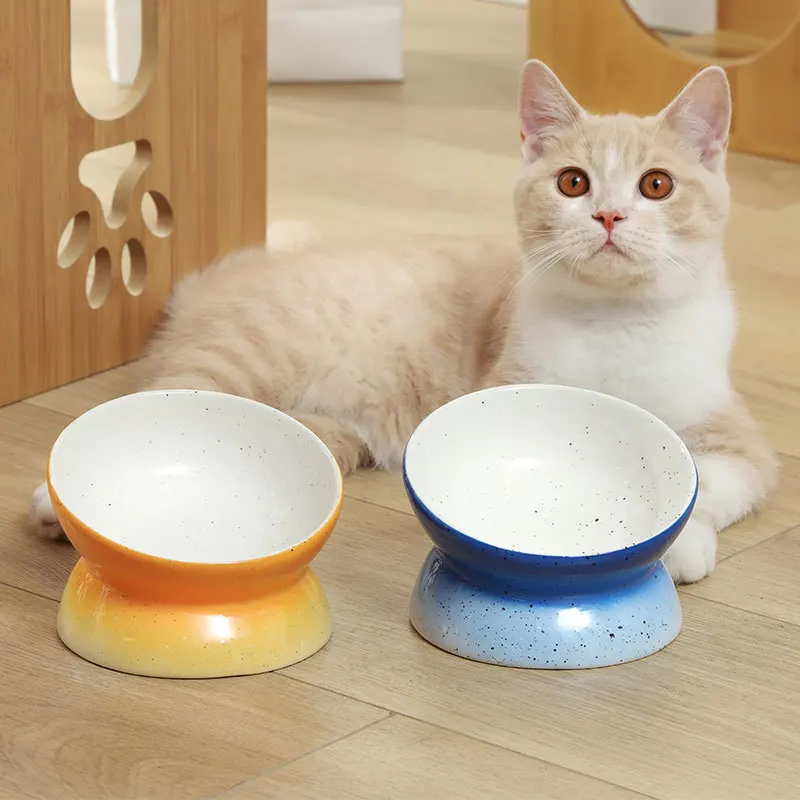 

Extra Wide Raised Cat Food Bowl,Elevated Pets Bowls Anti-Vomiting Cat Feeder Whisker Stress-Free Dog Ceramic Cat Feeding Bowls