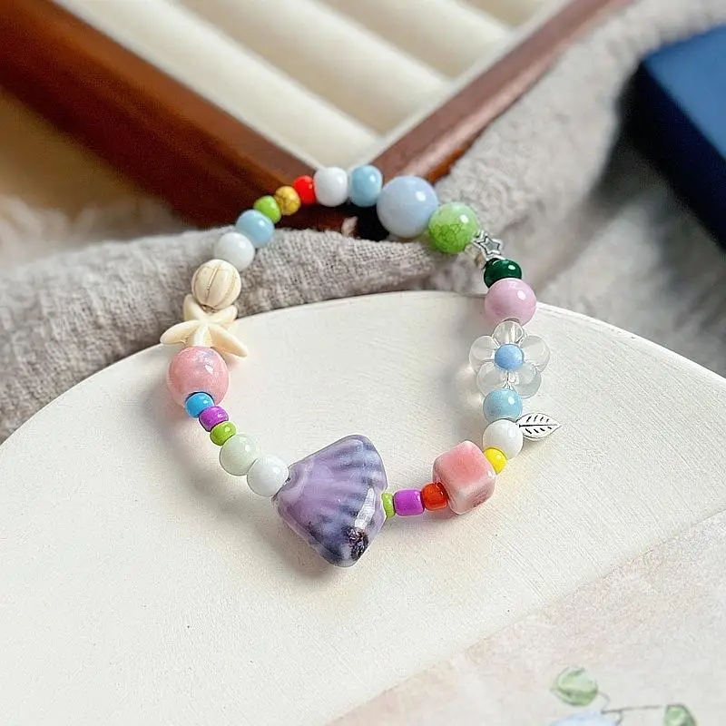 Bunte Keramik Shell Seestern Perlen Armband für Frauen Boho Fisch Perlen geflochtene Seil Kette Strand Party Schmuck – Detail 5