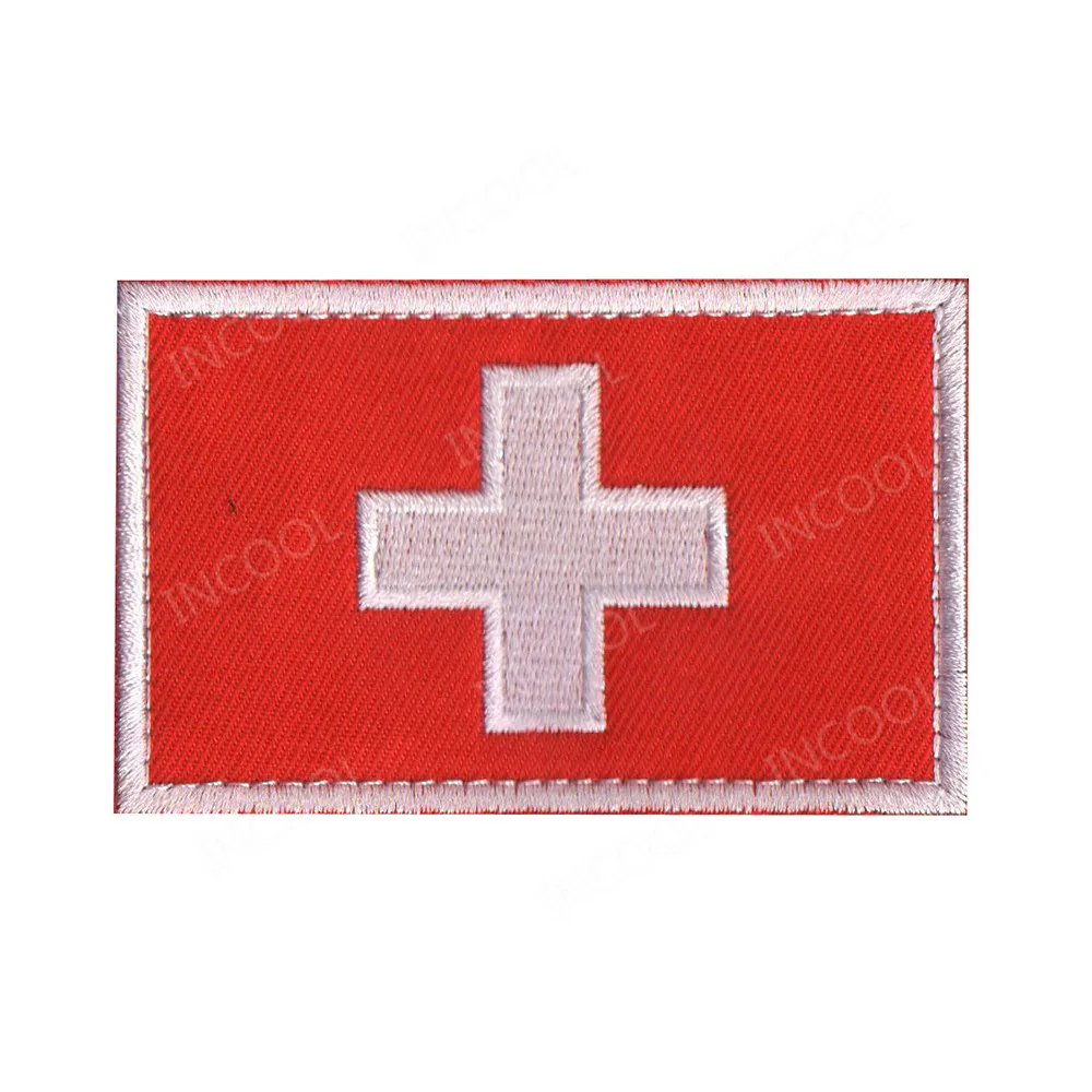 Swiss Flag Switzerland National Flags Embroidered Tactical Army Military Reflective Patches Chevron Strip 3D Badges Glow In Dark