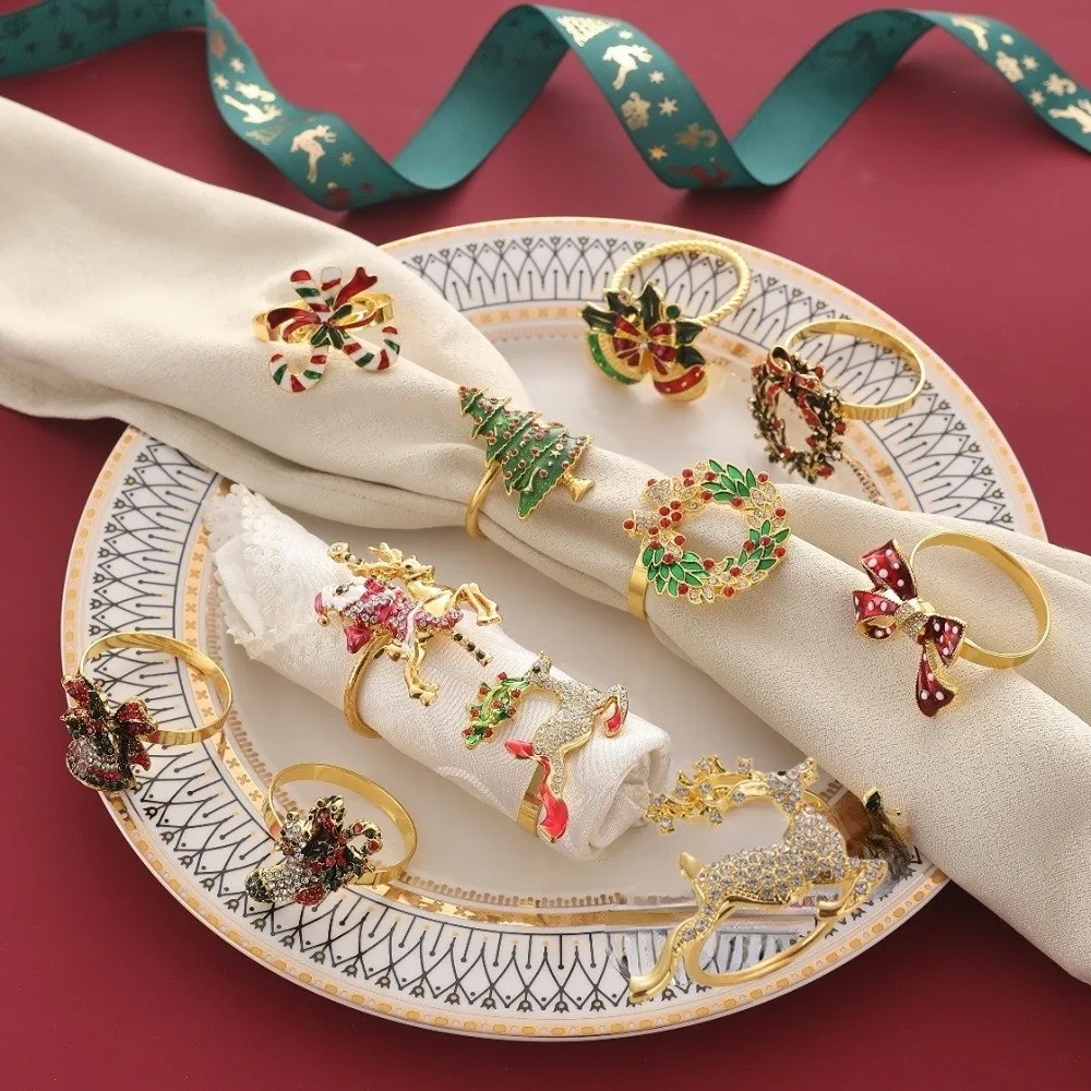 Metal Gold Napkin Ring Elk Garland Holder Christmas Decor