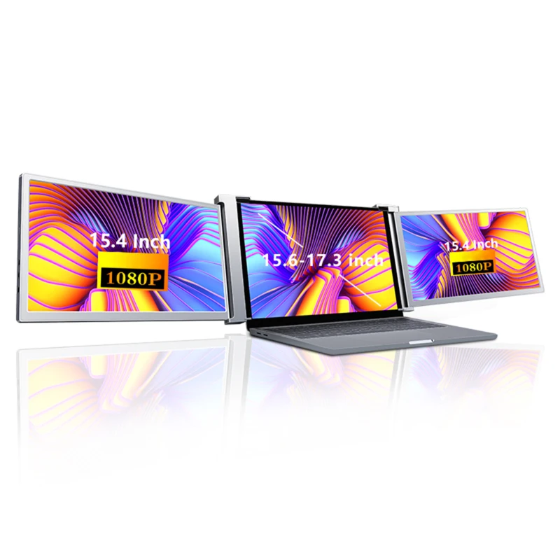 15 inch Portable Triple-screen Monitor Laptop Expansion Screen 1920*1080 Resolution Easy Installation for 15-17 inch Laptop
