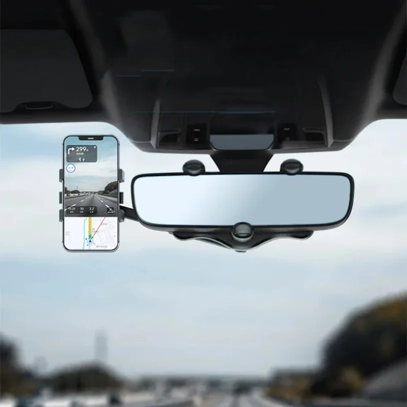 Car 360 Rotation Rearview Mirror Phone Holder Phone Mount Stable Gripper Smartphone Navigation Bracket For iPhone Samsung Xiaomi