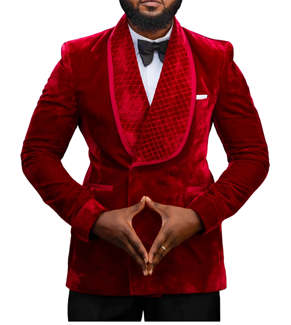 Velvet Men Suit Tailor-Made 2 Pieces Red Blazer Black Pants One Button Wide Lapel Tuxedo Business Wedding Groom Prom Tailored