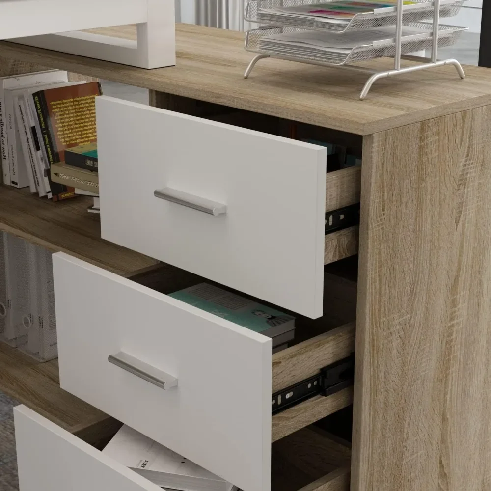 Office Furniture Desk Sets,Home Office Computer Desk CornerDesk With3Drawers And2Shelves55Inch Large L-Shaped StudyWriting Table