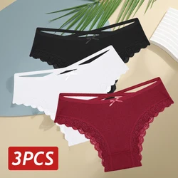 3 - Piece Set: Women's Lace Low Rise Cotton Panties with Bow Detail - Soft, Breathable, and Sexy Brazilian Lingerie - M (Set 1)