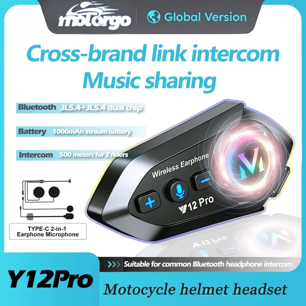 Universal Motorcycle Helmet Intercom Dual-Core 5.4 Chip IPX6 Waterproof