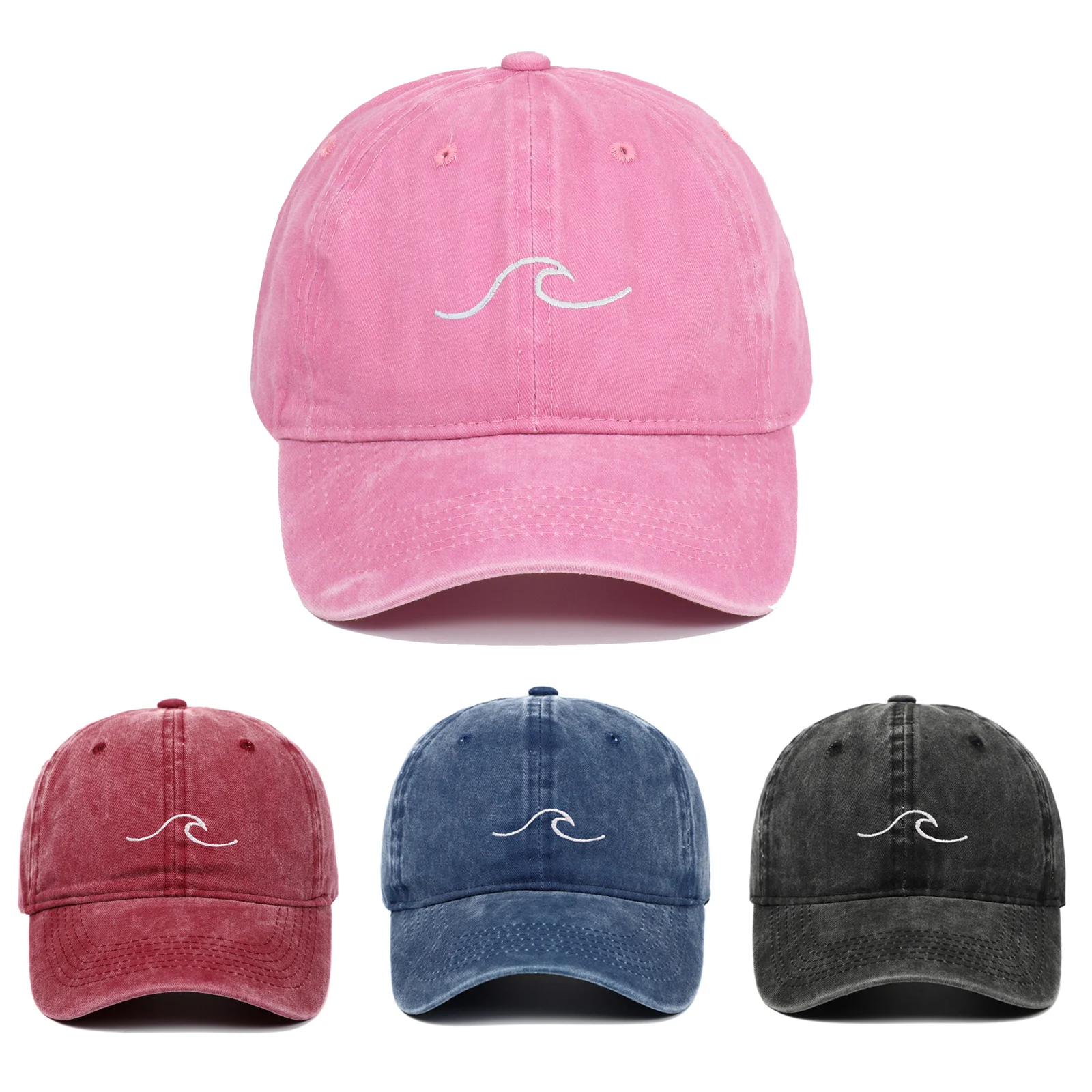 

Washed Baseball Cap Wave Embroidery Hip Hop Hat Summer Fashion Men Women Outdoor Sports Leisure Snapback Sun Hats Bone Garros