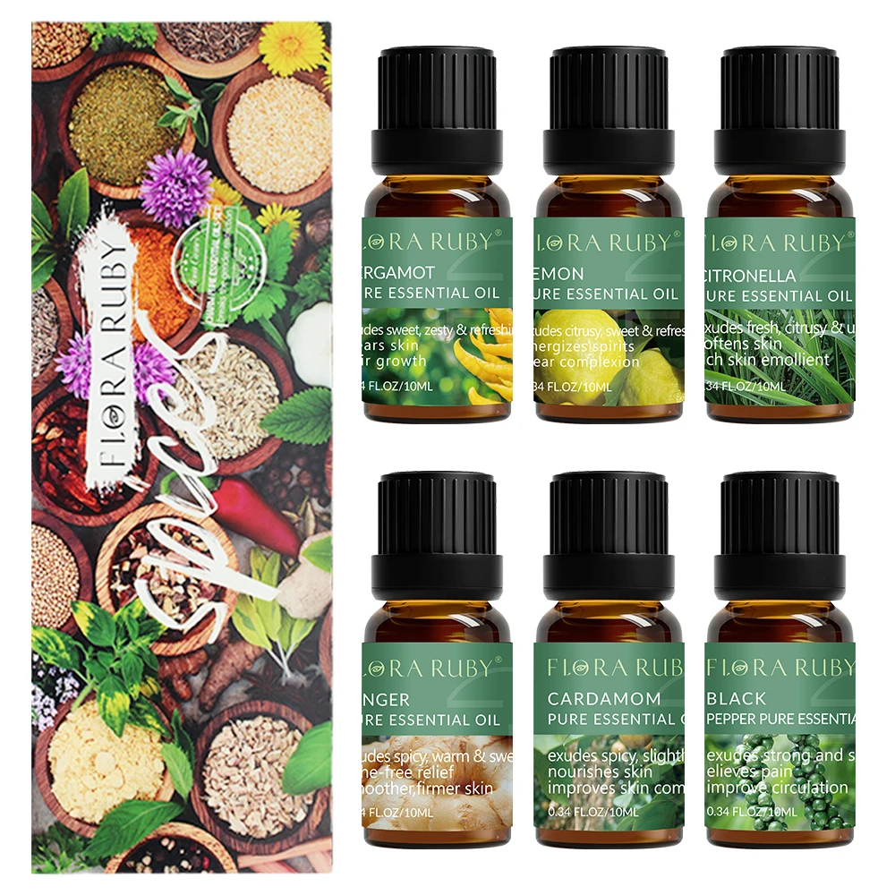 Essential Oil Set for Diffuser,Set Of 6 Essential Oils Aromatherapy Diffuser Oil Scents for Home-Lemon,Bergamot,Citronella,Peppe waterless nebulizing essential oil aroma diffuser wooden aromatherapy no water scent machine purifying air silent home or car