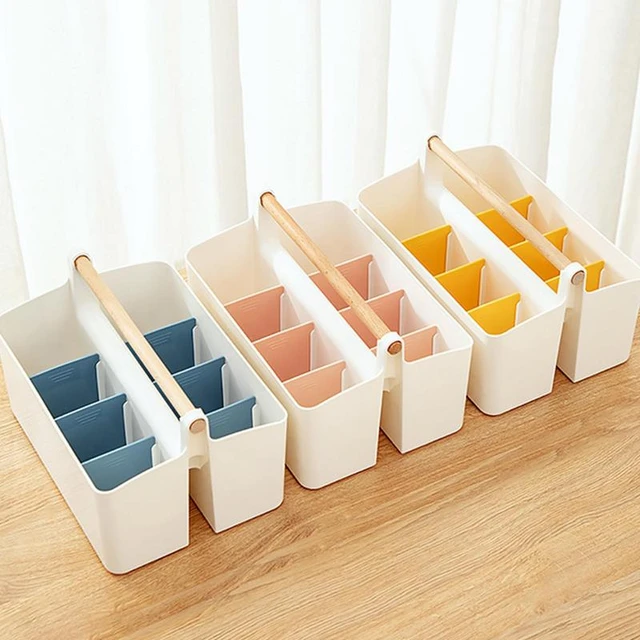 Portable Shower Basket Desktop Storage Box With Compartments And Wooden  Handle Waterproof Organizer Caddy For Bathroom Kitchen - AliExpress