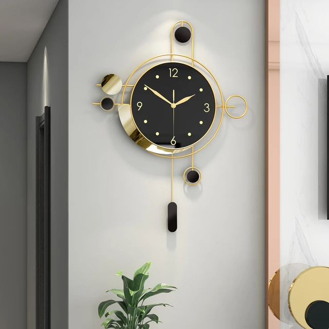 Reloj de pared vintage de lujo moderno para sala de estar, reloj de pared  de metal puro de cobre para sala de estar, reloj de pared grande dorado  para