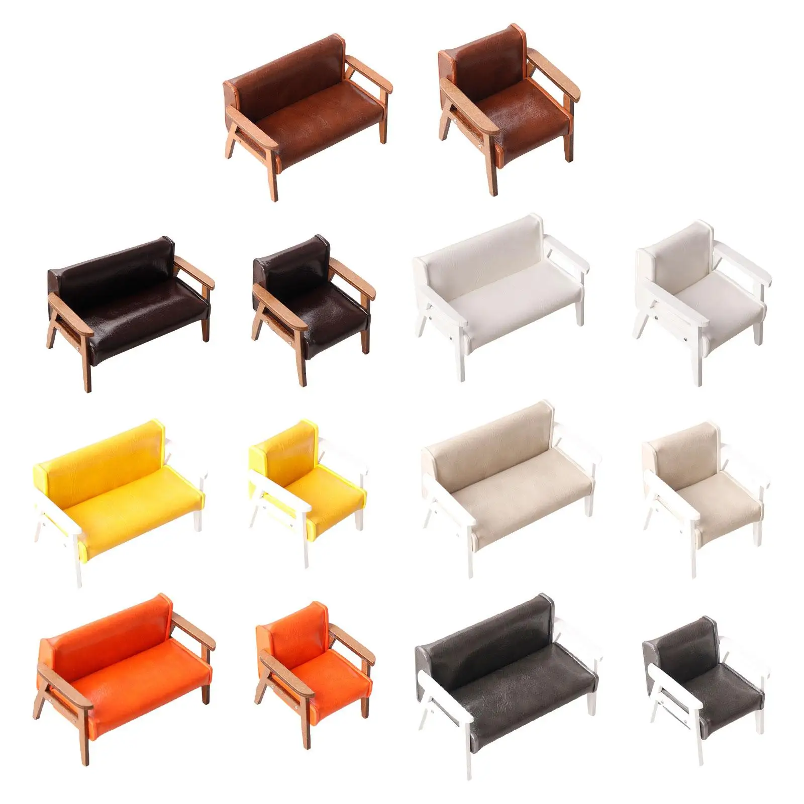 

Dollhouse Furniture 1:12 Scale Miniature Sofa PU Leather Miniature Dollhouse Couch for Micro Landscape Pretend Play