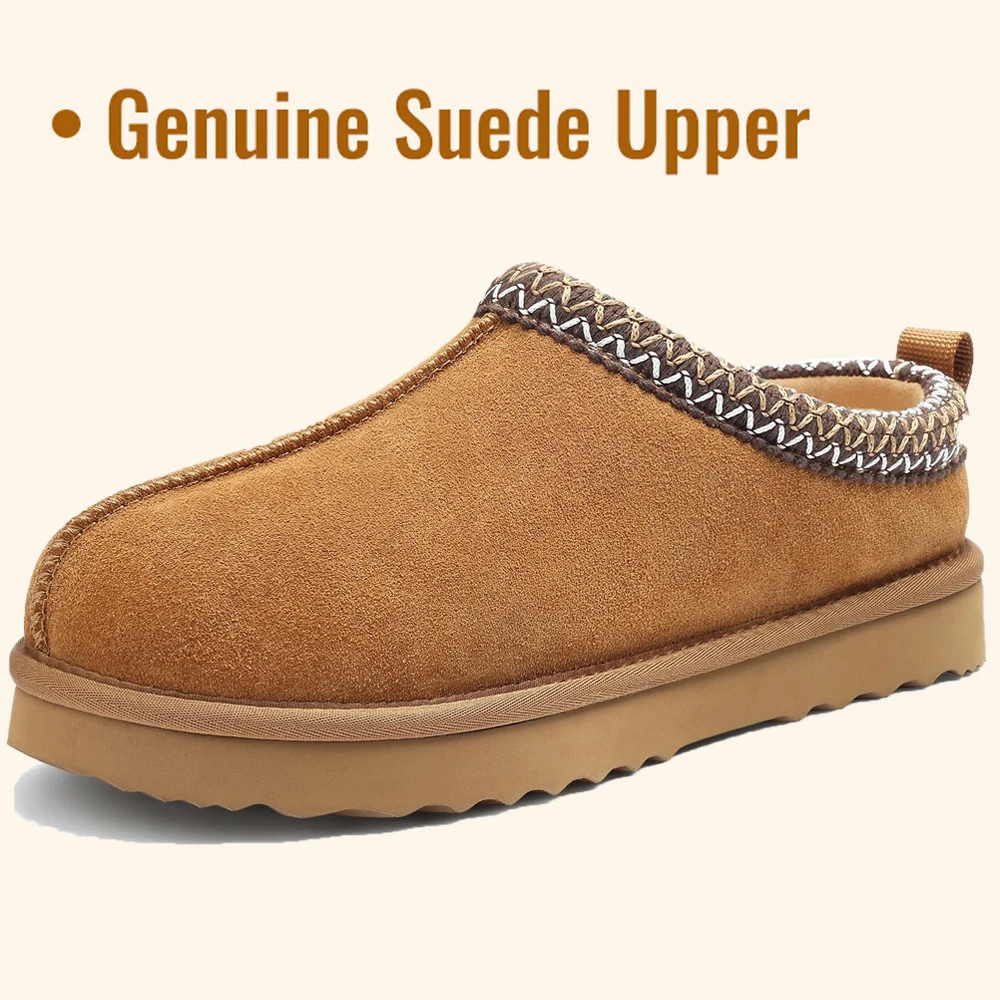 Comwarm Winter Genuine Suede Snow Boots Warm Women Fuzzy House Slippers Water Resistant Women Fur Slippers Soft Fur Ankle Boots