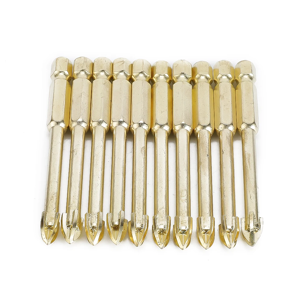 

10pcs 6mm Glass Opening Drill Wood Metal Plastic Cross Drill Hexagonal Handle Power Tool Set Ceramic Tile Glass Drill