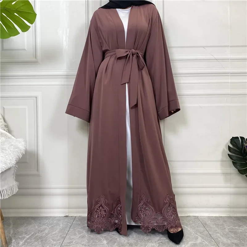 Open Abaya Kimono Embroidery Long Muslim Dress Black White Abayas for Women Dubai Turkish Kaftan Robe Islamic Prayer Clothing