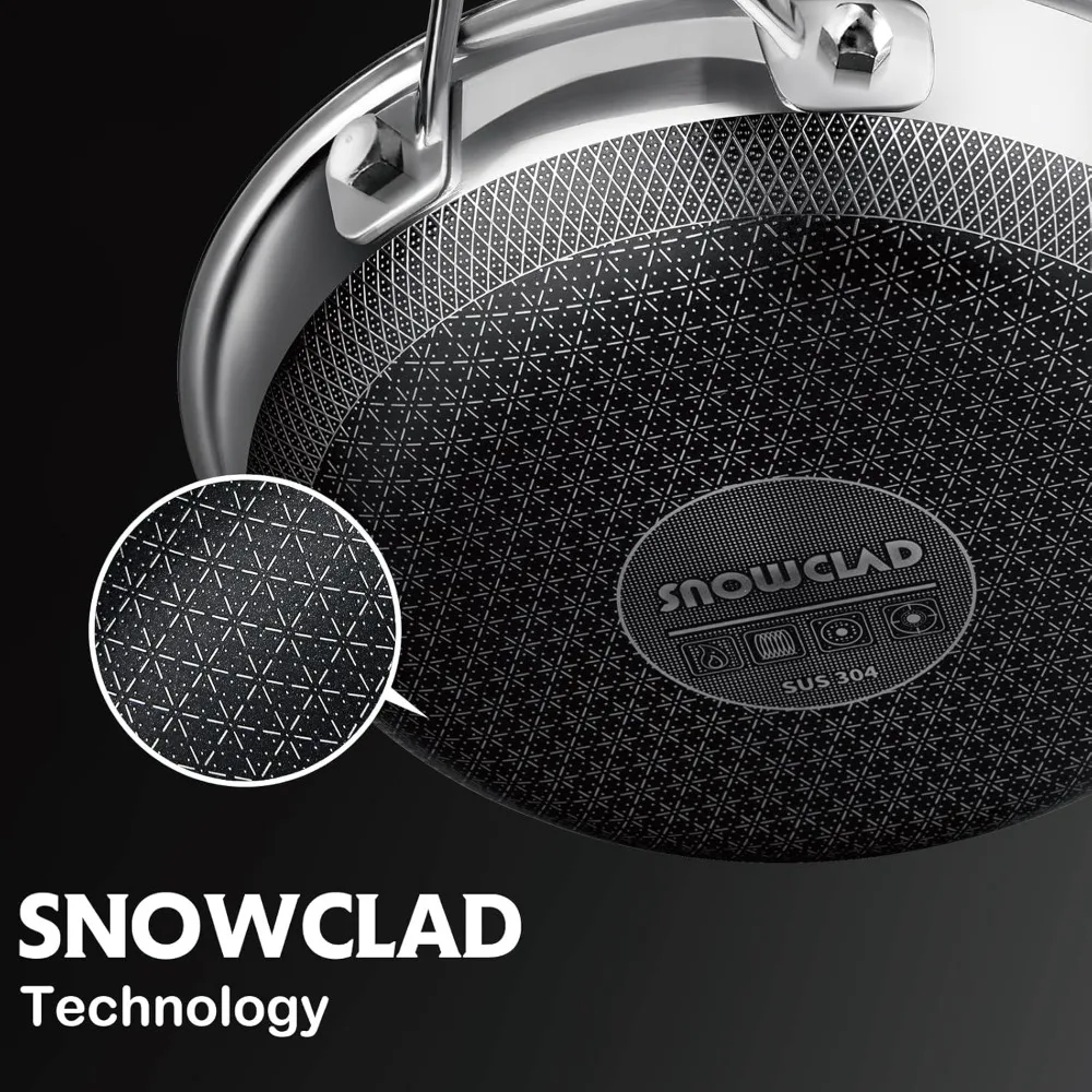 SNOWCLAD Pots and Pans Set Non Stick, 14 Pcs Hybrid Stainless Steel Cookware Sets, Non Stick Frying Pans, Saucepans, Saute Pan &